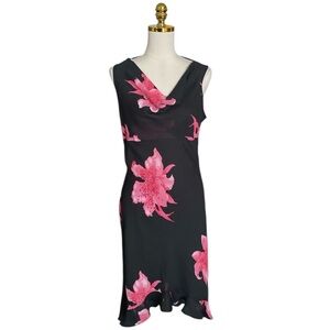 Studio Soleil Y2K Black Floral Cowl Neck Sleeveless Mermaid Babydoll Dress  XL
